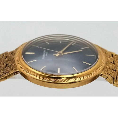 25 - A SHOW STOPPING 18K GOLD PATEK PHILIPPE GENTS WATCH WITH BLOCK LINK SOLID 18K GOLD STRAP, AMAZING BL... 