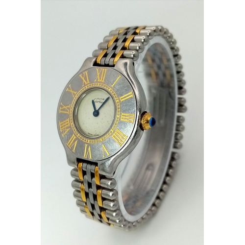 348 - A LADIES MUST DE CARTIER 21 AN EARLY 1990'S MODEL THAT NEEDS THE BEZEL REPOLISHING  28mm     a/f