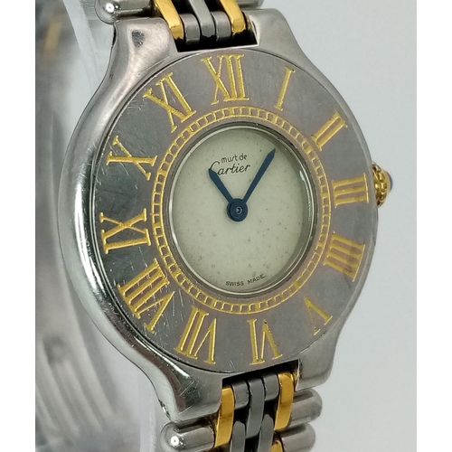 348 - A LADIES MUST DE CARTIER 21 AN EARLY 1990'S MODEL THAT NEEDS THE BEZEL REPOLISHING  28mm     a/f