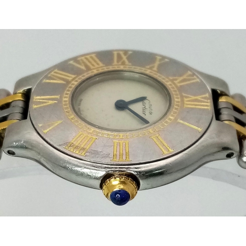 348 - A LADIES MUST DE CARTIER 21 AN EARLY 1990'S MODEL THAT NEEDS THE BEZEL REPOLISHING  28mm     a/f