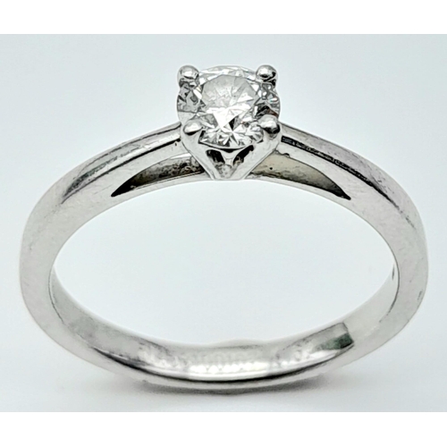 1221 - A Tolkowsky 950 Platinum Diamond Solitaire Ring. 0.37ct brilliant round cut diamond. Size M. 4.1g to... 