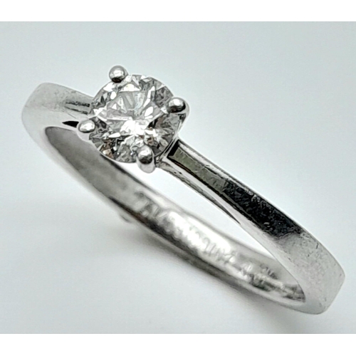 1221 - A Tolkowsky 950 Platinum Diamond Solitaire Ring. 0.37ct brilliant round cut diamond. Size M. 4.1g to... 