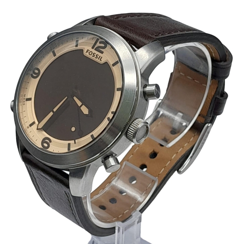 1793 - A Men’s Fossil Quartz Watch on Brown Leather Strap. 48mm Including Crown. Running Well and Keeping G... 