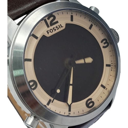 1793 - A Men’s Fossil Quartz Watch on Brown Leather Strap. 48mm Including Crown. Running Well and Keeping G... 