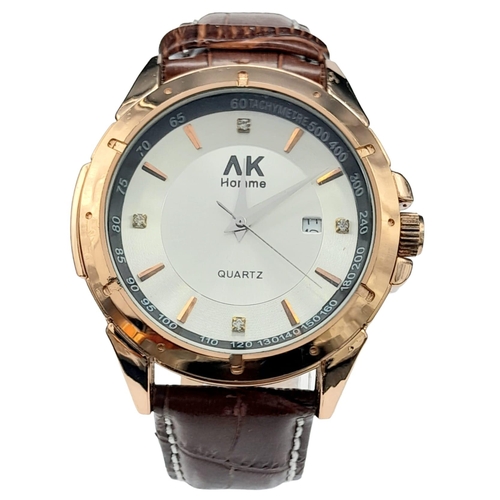 1800 - An Excellent Condition Men’s Rose Gold Tone Quartz Date Watch by AK Homme. 46mm Including Crown. New... 