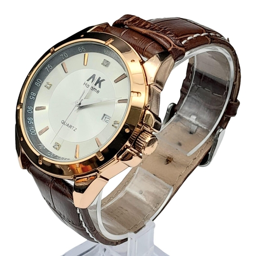 1800 - An Excellent Condition Men’s Rose Gold Tone Quartz Date Watch by AK Homme. 46mm Including Crown. New... 