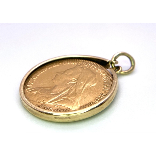 351 - A 22k yellow gold half sovereign coin dated 1894, set in 9ct yellow gold bezel pendant mount (total ... 