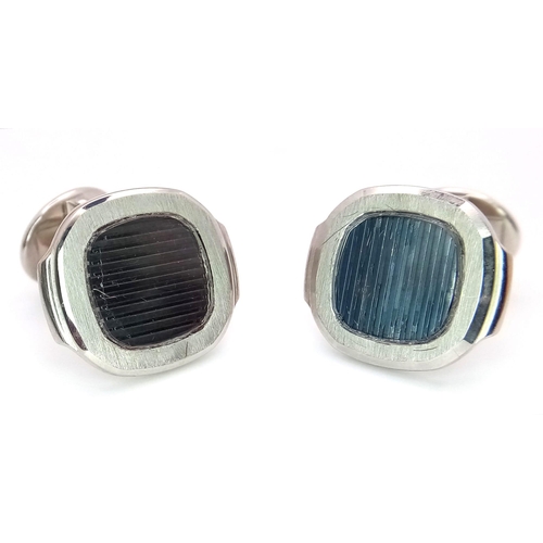 390 - A PAIR OF 18K WHITE GOLD PATEK PHILIPPE DESIGNER CUFFLINKS.   23gms