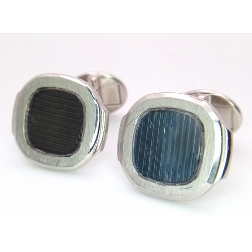 390 - A PAIR OF 18K WHITE GOLD PATEK PHILIPPE DESIGNER CUFFLINKS.   23gms