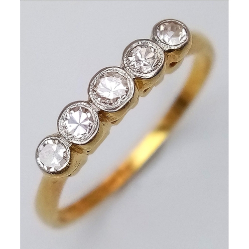 400 - A 18K YELLOW GOLD & PLATINUM 5 STONES DIAMOND RING 0.15CT 1.9G SIZE M