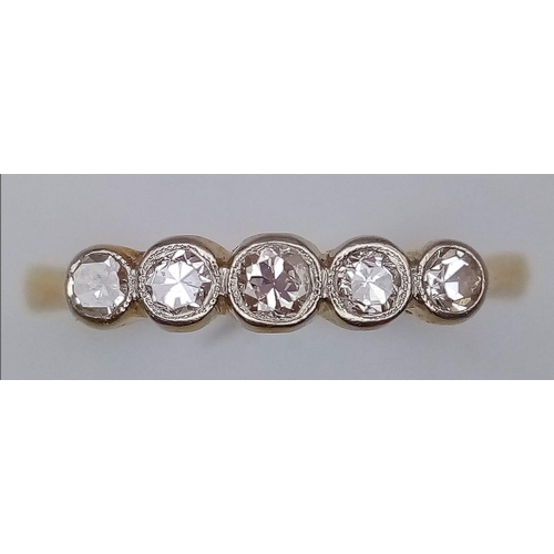 400 - A 18K YELLOW GOLD & PLATINUM 5 STONES DIAMOND RING 0.15CT 1.9G SIZE M