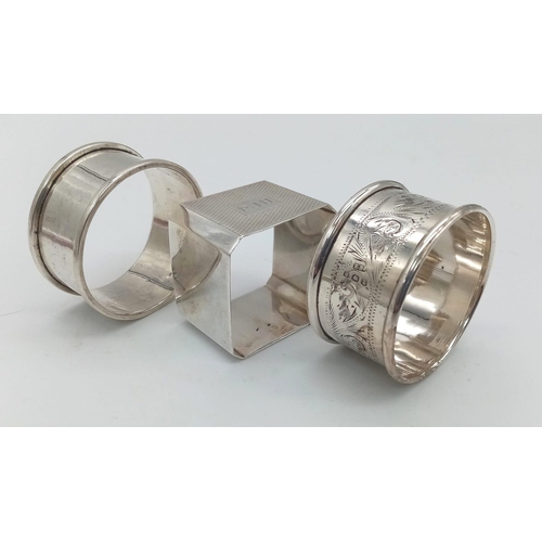 1792 - A Parcel of Three Antique and Vintage Silver and White Metal Napkin Rings
Comprising; 
1) An 1852 Ha... 