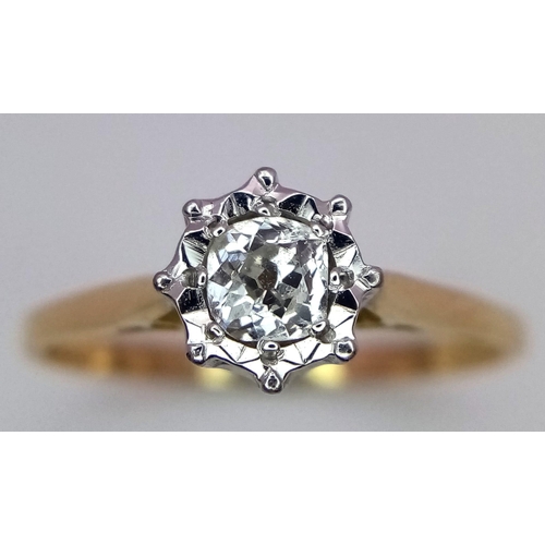 190 - A 18K YELLOW GOLD OLD CUT DIAMOND SOLITAIRE RING 0.20CT 2.3G SIZE P
ref: A/S 4028