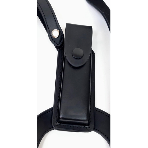 777 - A C.I.A. STYLE SHOULDER HOLSTER DESIGNED FOR THE LEFT ARMPIT , MADE IN BLACK LEATHER AND WITH DETACH... 