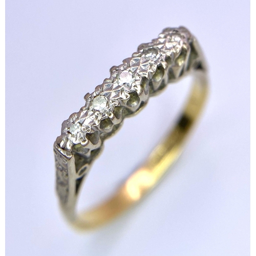 164 - A Vintage 18K Yellow Gold, Platinum Five-Stone Diamond Ring. Size S. 3.55g total weight.