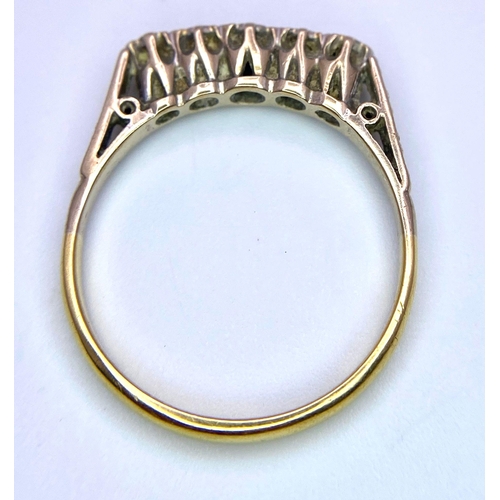 164 - A Vintage 18K Yellow Gold, Platinum Five-Stone Diamond Ring. Size S. 3.55g total weight.