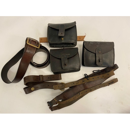 320 - Three French WW1 Lebel Ammo Pouches with Strap and Belt.
ML470