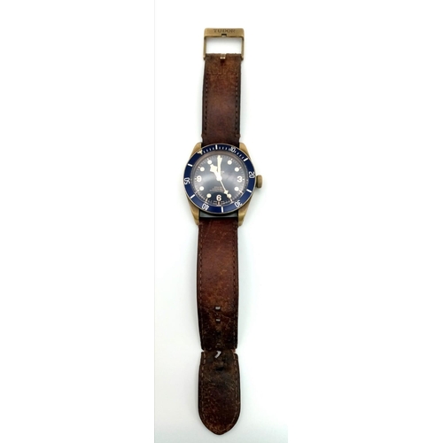 66 - A TUDOR CHRONOMETER GENTS WRISTWATCH WITH BLUE DIAL AND MATCHING BEZEL .  44mm    14758