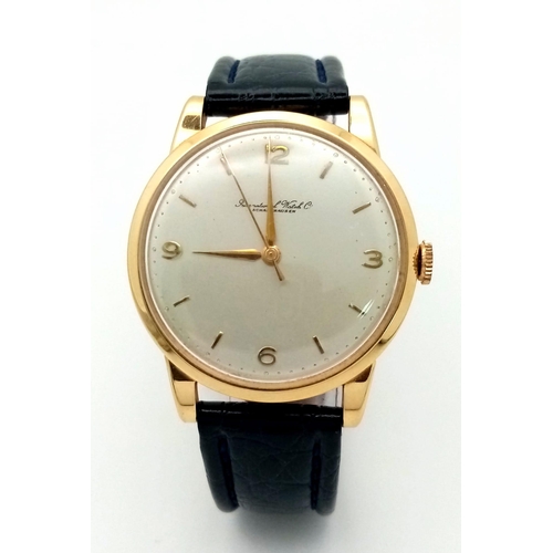 395 - A Vintage 18K Gold Cased International Watch Co. Shaffhausen Gents Watch. Black leather strap. 18k g... 