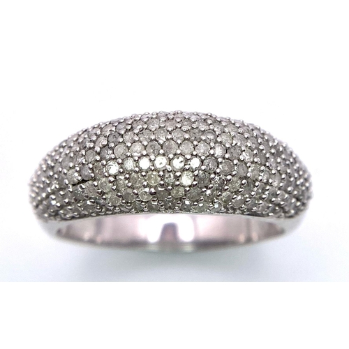 437 - A 9K White Gold (tested) Pave Diamond Band Ring. Size P. 3.45g total weight.