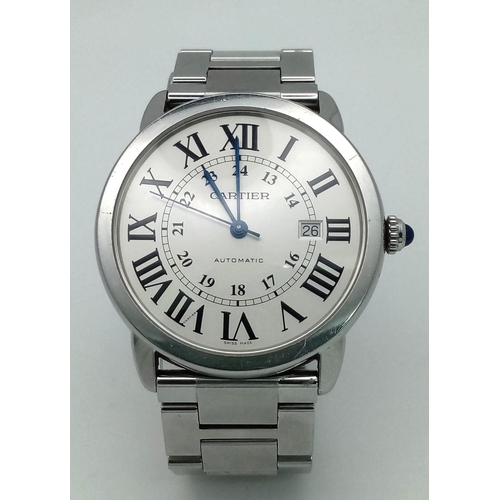11 - A CARTIER STAINLESS STEEL GENTS AUTOMATIC 