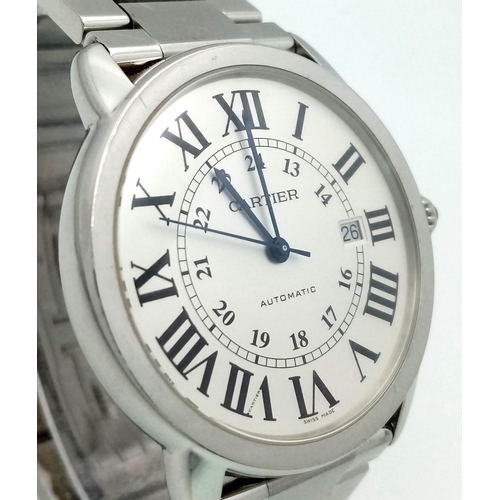 11 - A CARTIER STAINLESS STEEL GENTS AUTOMATIC 