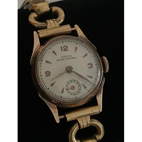 112 - Ladies Vintage 18 carat GOLD AROSA WRISTWATCH. Swiss made with 15 rubies. Manual winding with except... 