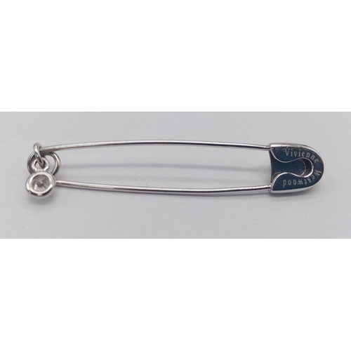 276 - Three 18 K white gold VIVIEN WESTWOOD HARDCORE DIAMOND safety pin brooches, lengths: 50 mm, 42 mm an... 