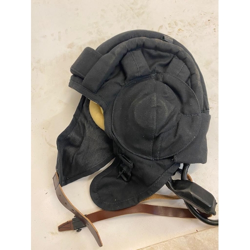 312 - A Russian TSH - Tankers Helmet with Chin Strap and Communication Cable. ML496