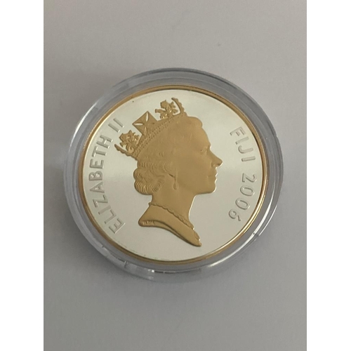 399 - SILVER FIVE DOLLAR COIN FIJI 2006. Minted to celebrate  Queen Elizabeth II 80th Christmas. Large Sil... 