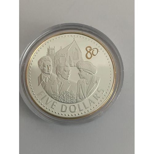 399 - SILVER FIVE DOLLAR COIN FIJI 2006. Minted to celebrate  Queen Elizabeth II 80th Christmas. Large Sil... 