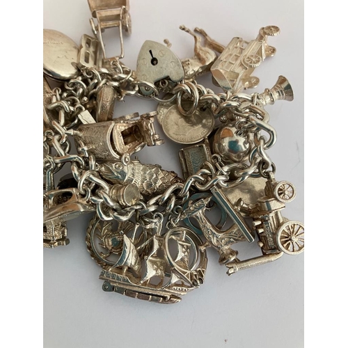 70 - Vintage SILVER CHARM BRACELET, Absolutely laden with larger than usual SILVER  charms, To include Si... 
