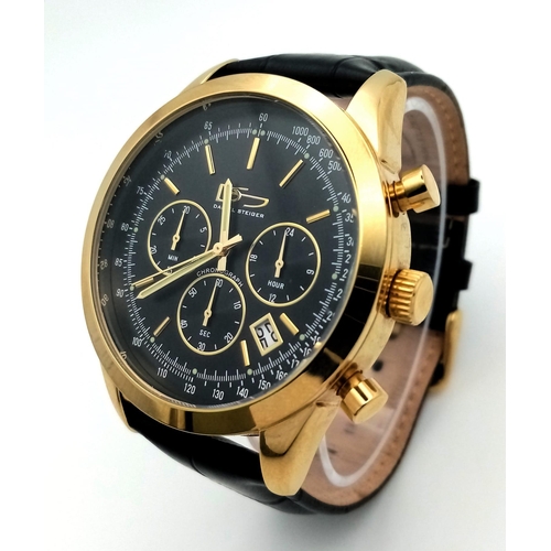 236 - An Excellent Condition Men’s Gold Tone Chronograph Watch by Daniel Steiger. 
46mm Including Crown. B... 