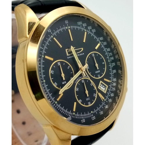 236 - An Excellent Condition Men’s Gold Tone Chronograph Watch by Daniel Steiger. 
46mm Including Crown. B... 