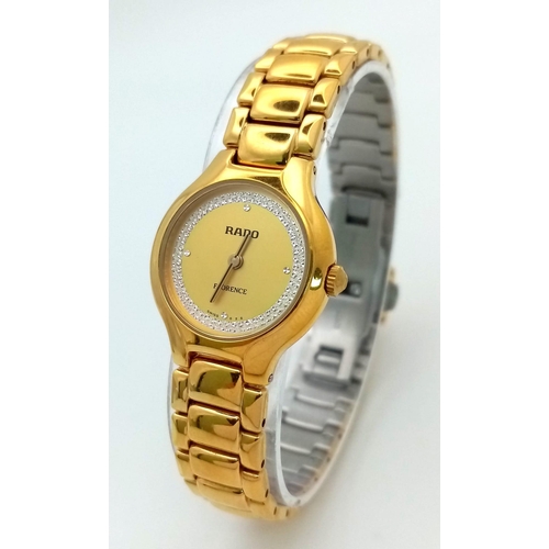 341 - A Rado Florence Gold Plated Ladies Watch. Gold plated bracelet and case - 23mm. Gold tone dial with ... 