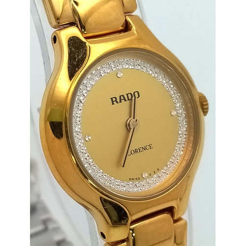 341 - A Rado Florence Gold Plated Ladies Watch. Gold plated bracelet and case - 23mm. Gold tone dial with ... 