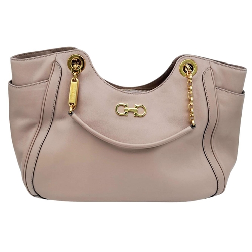 361 - Salvatore Ferragamo Taupe Handbag.
Double handle, central zipped compartment, gold tones and beautif... 