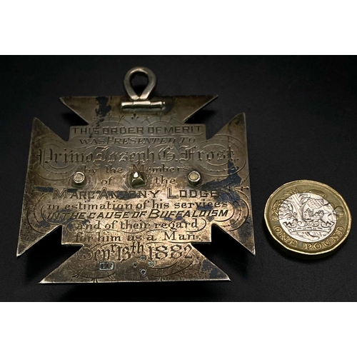 1477 - A Rare Antique (Victorian) Sterling Silver Order of Buffaloes Merit Award. Presented to Primo Joseph... 