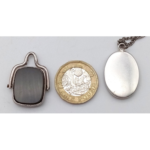 1723 - An Eclectic Silver/White Metal Mix - Antique onyx and carnelian fob, cameo ring - size M, marcasite ... 