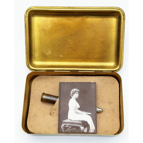 257 - WW1 British Princess Mary Xmas 1914 Gift Tin with Original 'Bullet' Pencil and 1915 Christmas Card. ... 