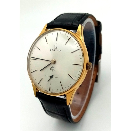 388 - A Men’s Gold Tone Certina Club 2000 Manual Wind Watch. 
Good Working Order. 36mm Including Crown.