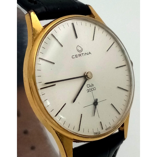 388 - A Men’s Gold Tone Certina Club 2000 Manual Wind Watch. 
Good Working Order. 36mm Including Crown.