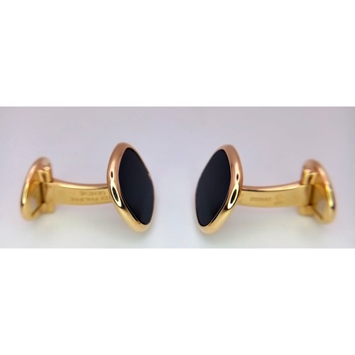 362 - A Pair of Classic Patek Philippe 18K Yellow Gold and Onyx Cufflinks. 14.65g total weight.