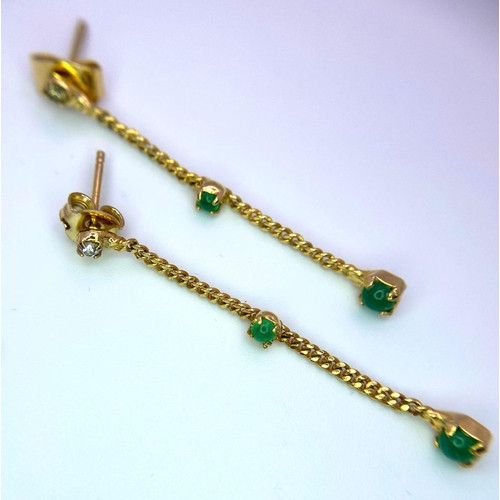 497 - Yellow Gold Gilt Jadine & White Stone Set Dangle Earrings 4cm Length. 
In Presentation Box.