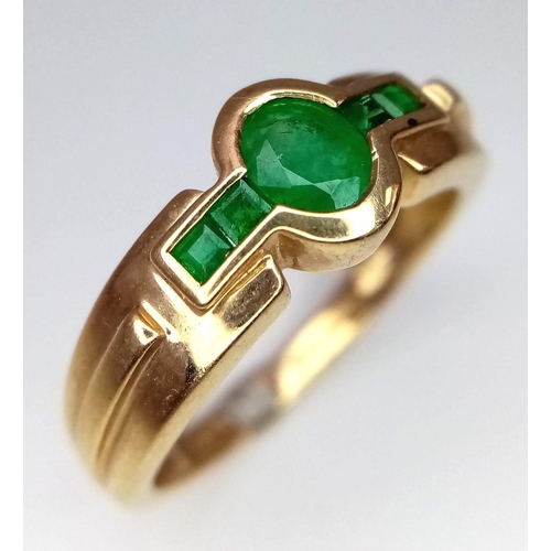 1389 - An Art Deco Style 9K Yellow Gold Emerald Ring. Size N. 2.72g total weight.