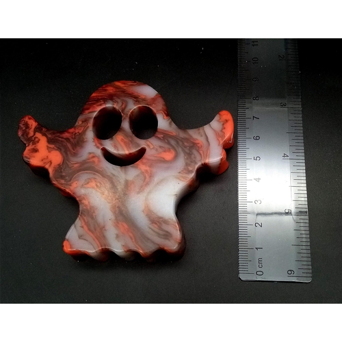 1717 - A Hand-Carved Flame Agate Spectre Figure - Or Spooky Paperweight. 9cm x 8cm.