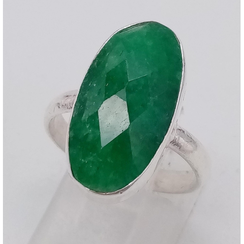 1050 - A Matching Set of 925 Silver Emerald Earrings and Ring. Approx. 30cts Emerald.  Ring Size Q. Total W... 