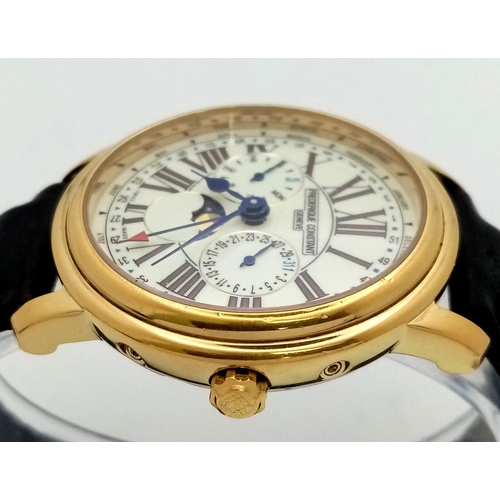 1359 - A Frederique Constant Geneve Moon Phase Watch. Black leather strap. Gilded case - 40mm. White dial w... 