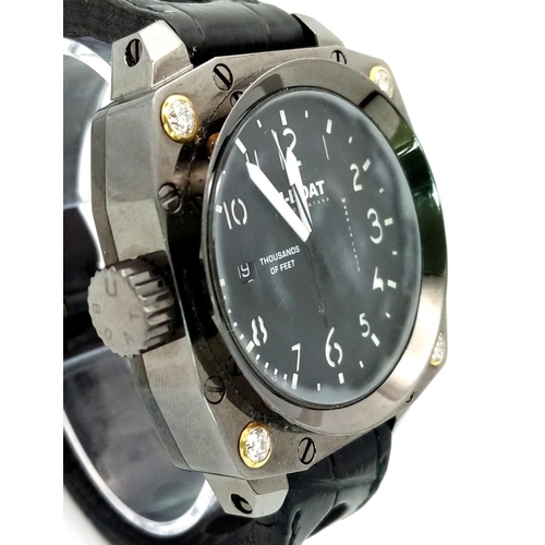 1675 - A U Boat Italo Fontana Gents Divers Watch. Italian made. Black leather strap. Stainless steel case -... 