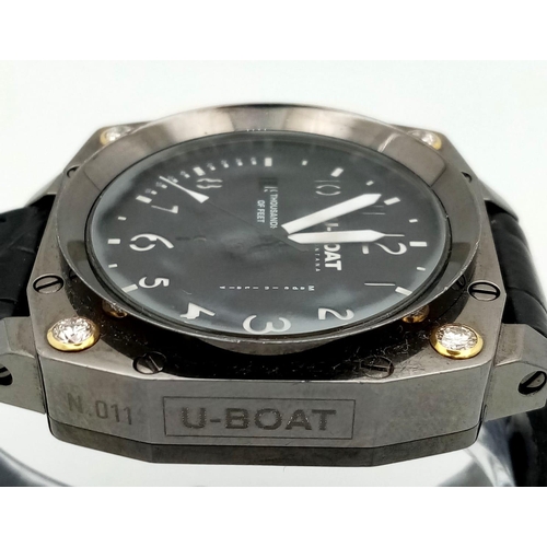 1675 - A U Boat Italo Fontana Gents Divers Watch. Italian made. Black leather strap. Stainless steel case -... 